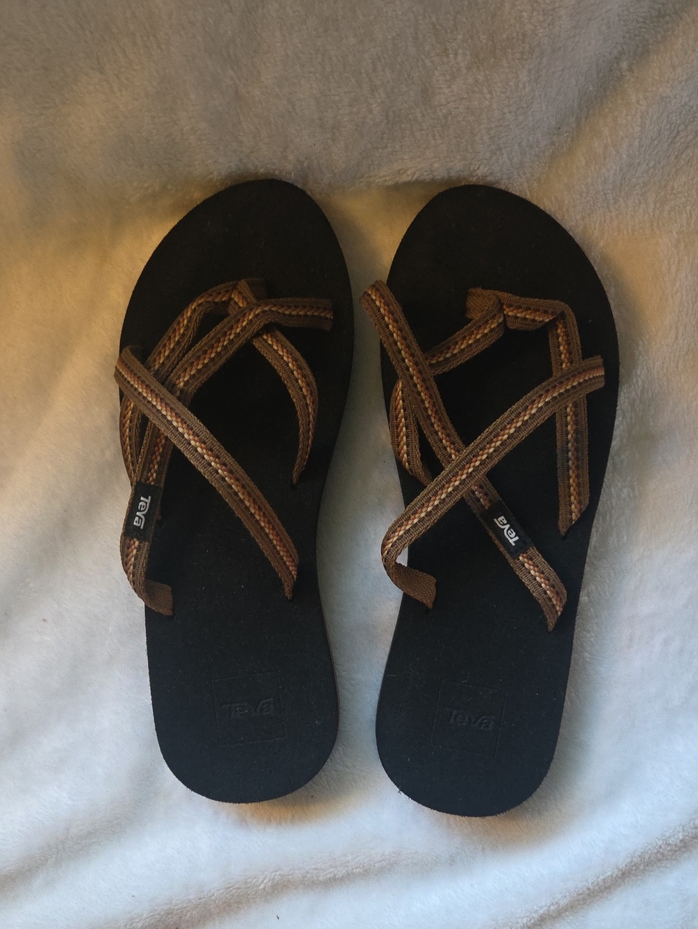 Teva Black Sandel Flip Flop Tan Strap Size 8